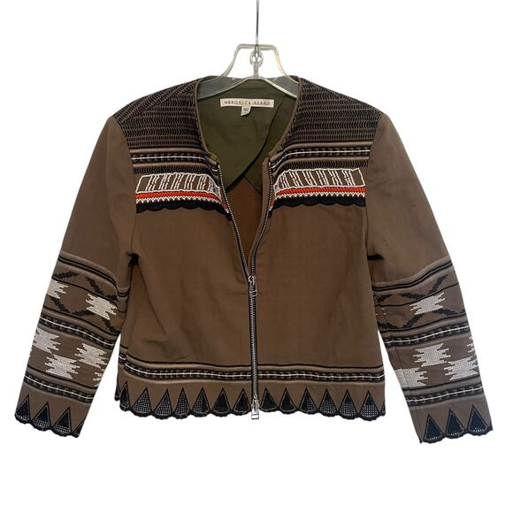 Veronica Beard Mirasol Zip Jacket Womens Size 4 Olive Tribal Beading Embroidery - Picture 2 of 10
